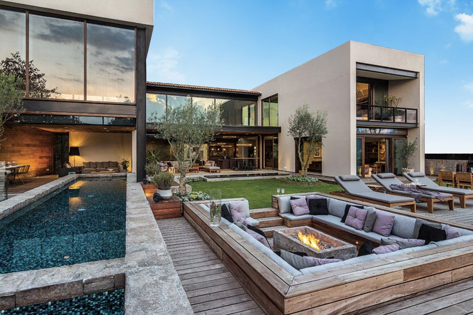 Hidden House — terrace, pool and fire pit